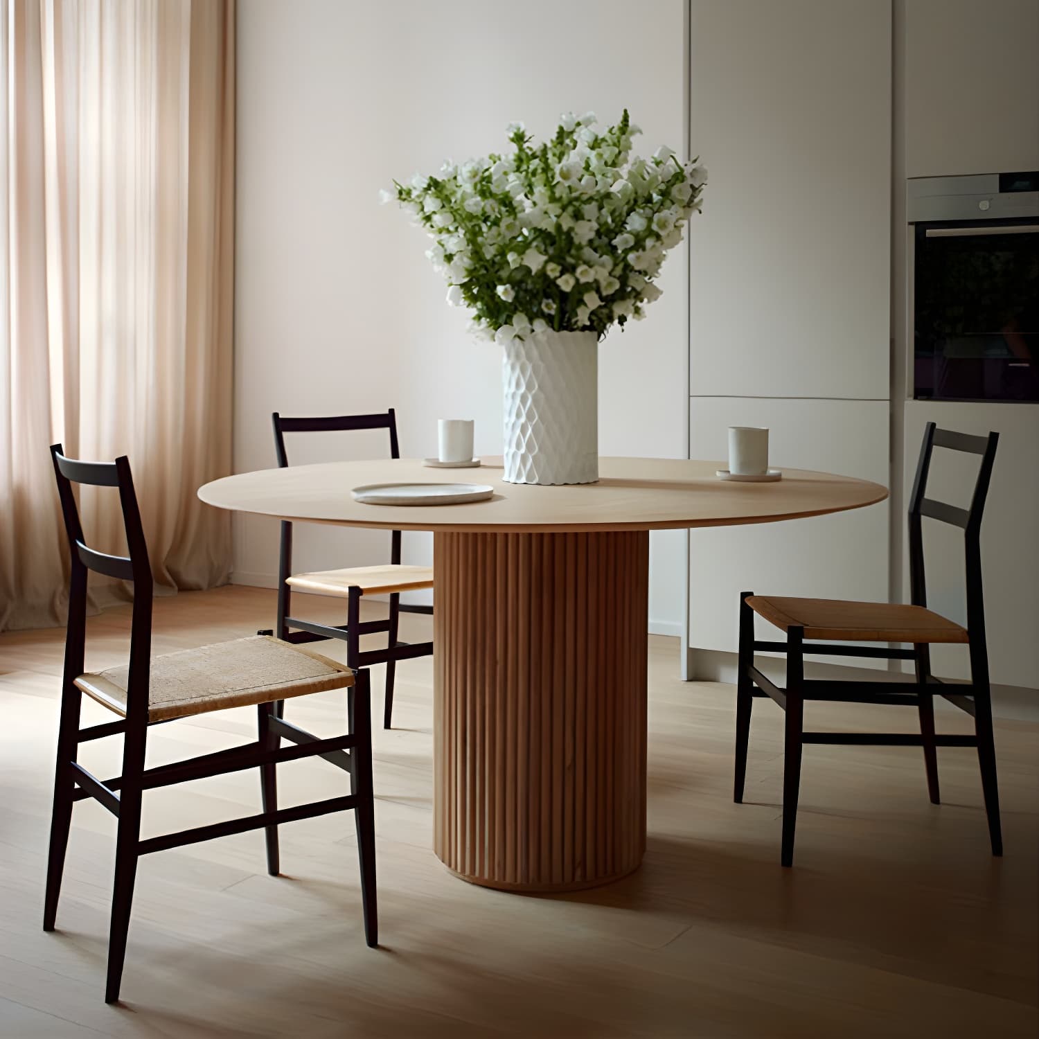Modern Round Wood Dining Table Home Kitchen Dinner Pedestal Dining Table thumbnail 8