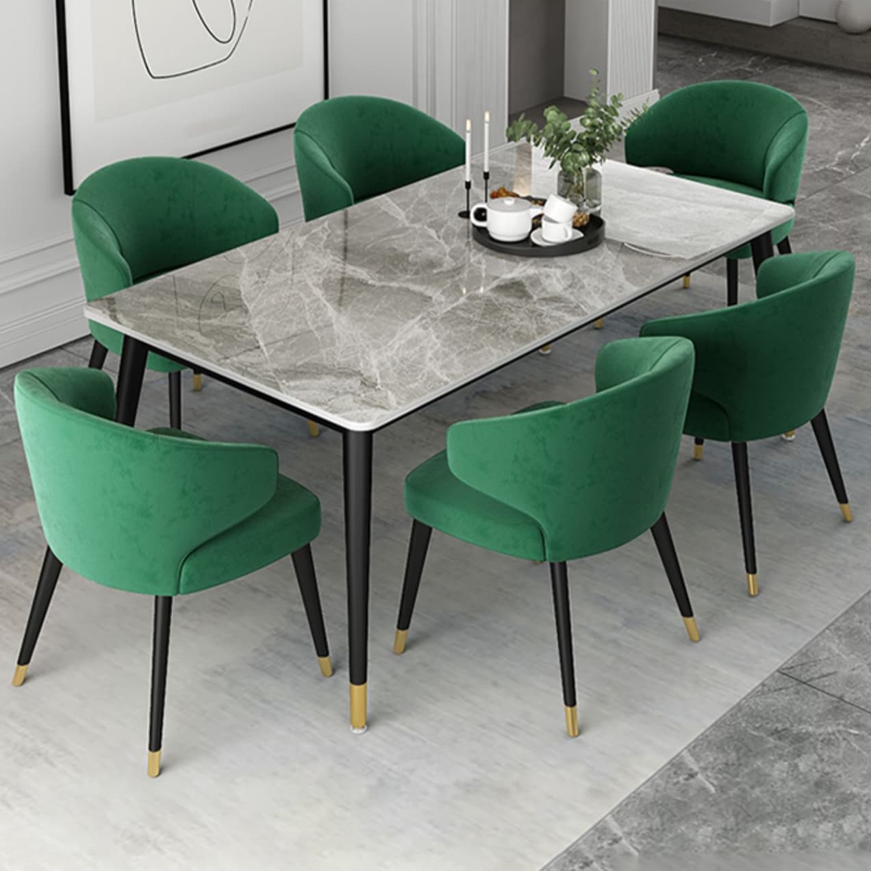 Glam Gray Sintered Stone Dining Table Set 1/4/5/7 Pieces Dining Set thumbnail 4