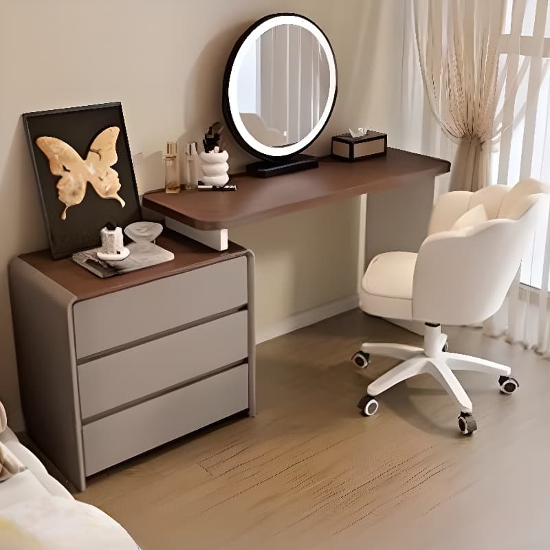 Large Vanity Set with White Seating, 6 Drawers, Mirror Lights, Seat, Lighting, and Scalable Telescopic Design thumbnail 1