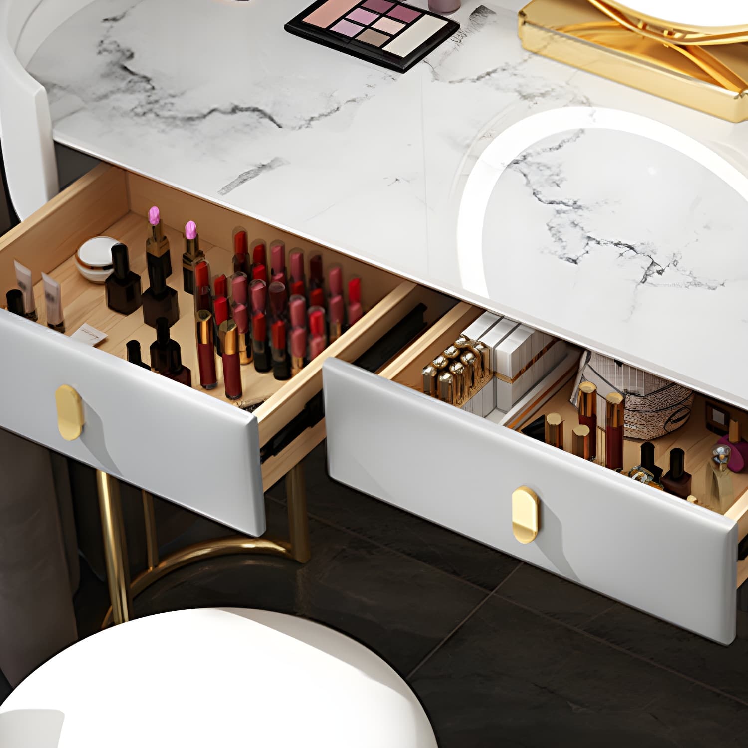 Wooden Makeup Vanity Desk Lighted Mirror Vanity Dressing Table Set with Drawer thumbnail 12