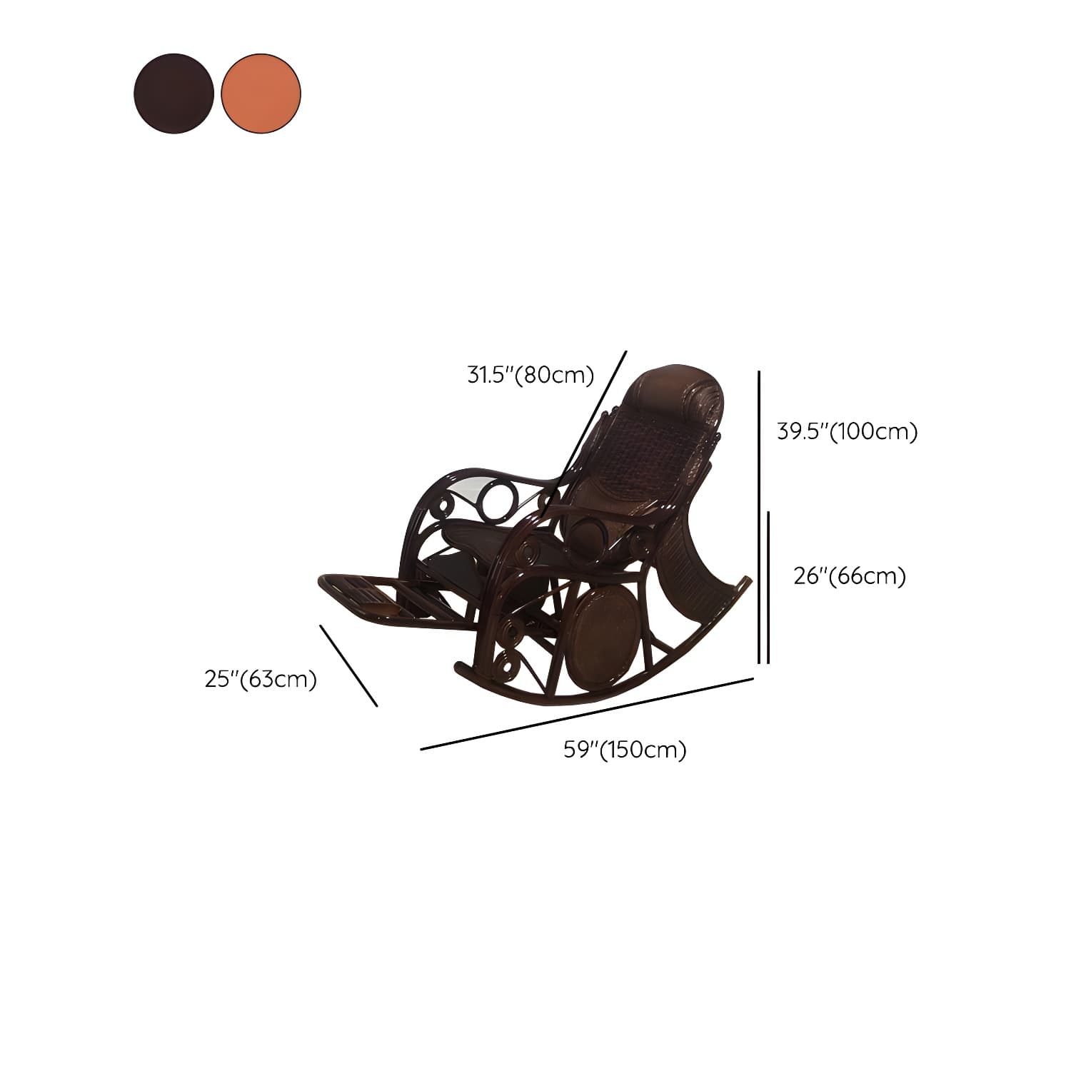 Traditional Rocking Chair Rattan Solid Color Spindle Backrest Indoor Rocking Chair thumbnail 17