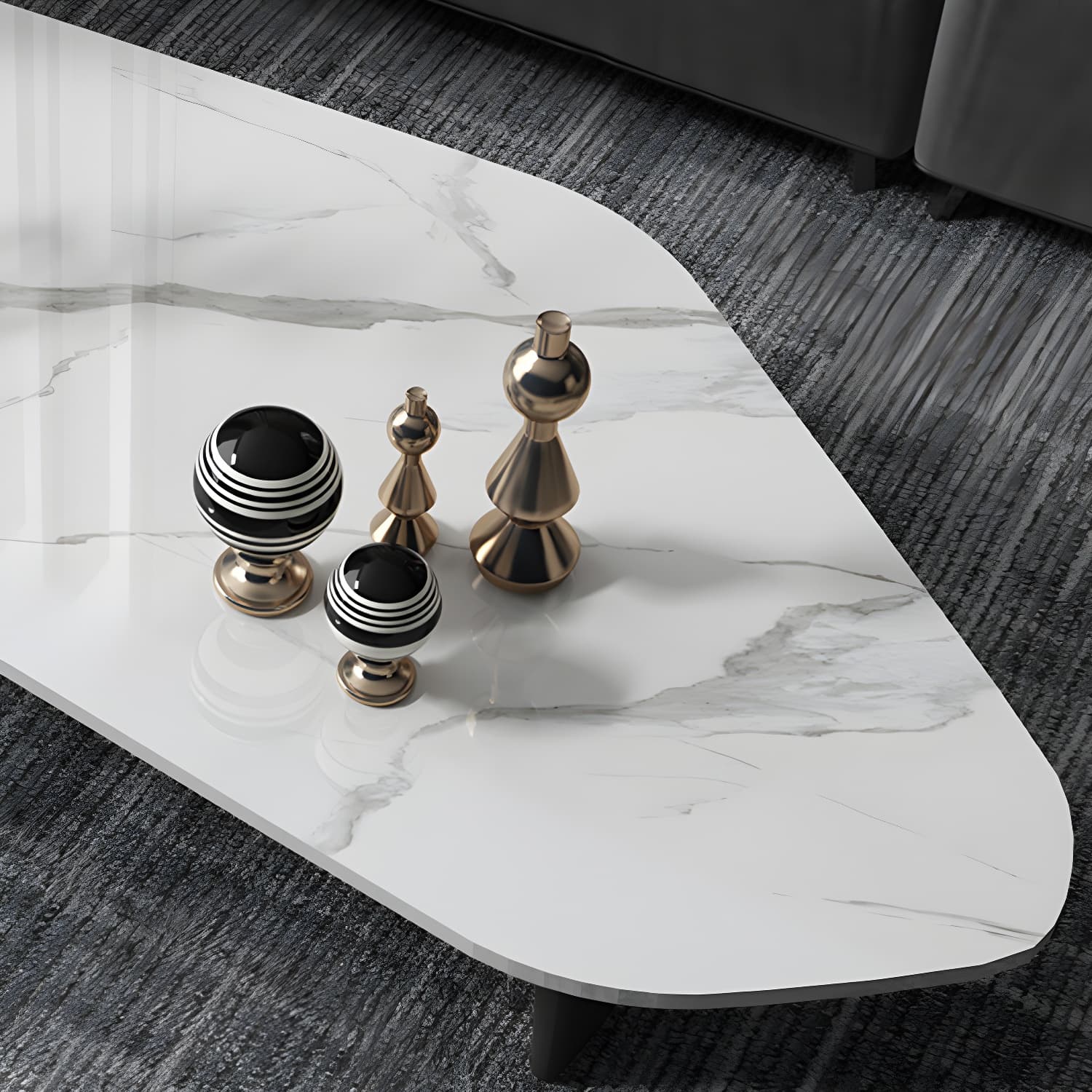 Pedestal Design Marble Metal Steel Black Pedestal Free Shape Coffee Table thumbnail 7