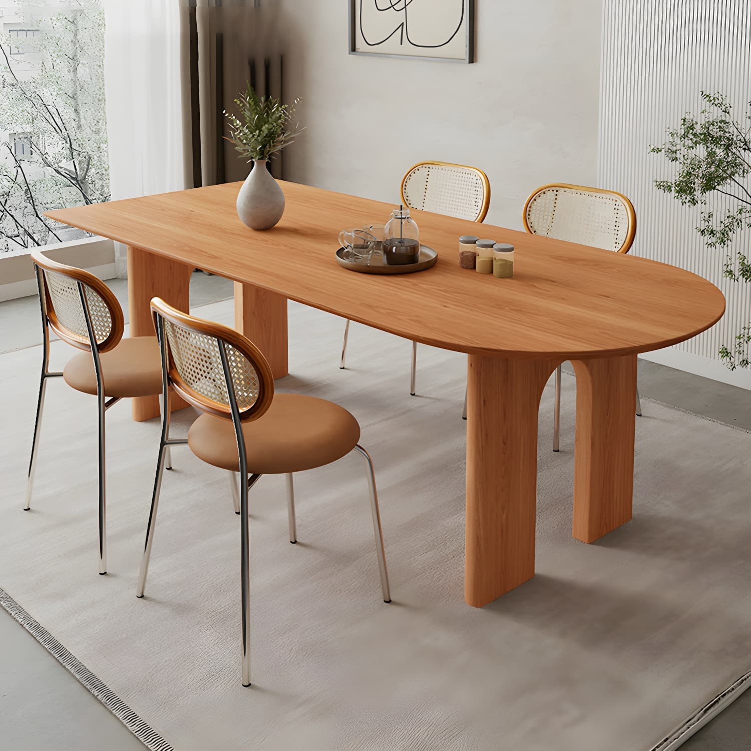 Scandinavian Wooden Oval Dining Table in Natural and Brown for Dining Room thumbnail 13