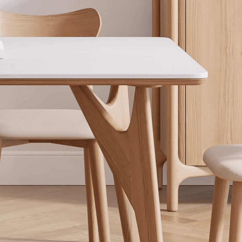 Dining Table Set with Slate Stone Top, Enclosed Back, Fixed Table, Padded Chair for 6 People in White thumbnail 4