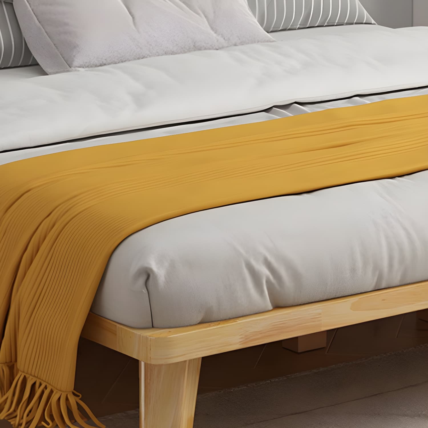 Natural Upholstered Wooden Bed Frame Nordic 13.39" H Platform Bed thumbnail 8