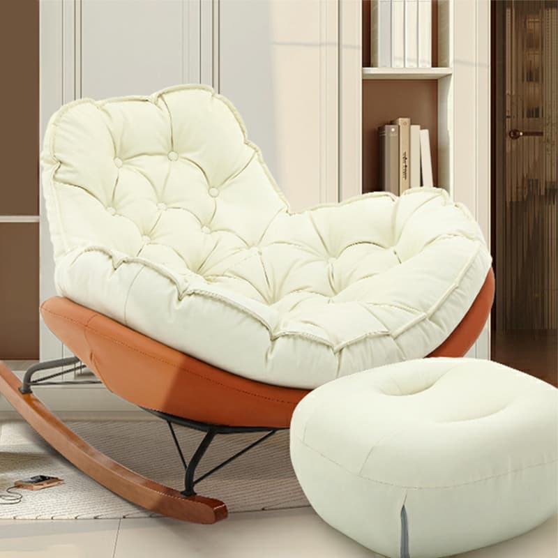 Modern Upholstered Rocking Chair - Stylish Indoor Seating with Natural Wood Legs and Tufted Design - image 18