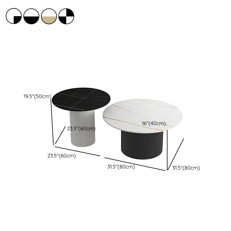 Modern Round Stone Top Coffee Table with Sturdy Metal Pedestal Base in Standard Height thumbnail 14
