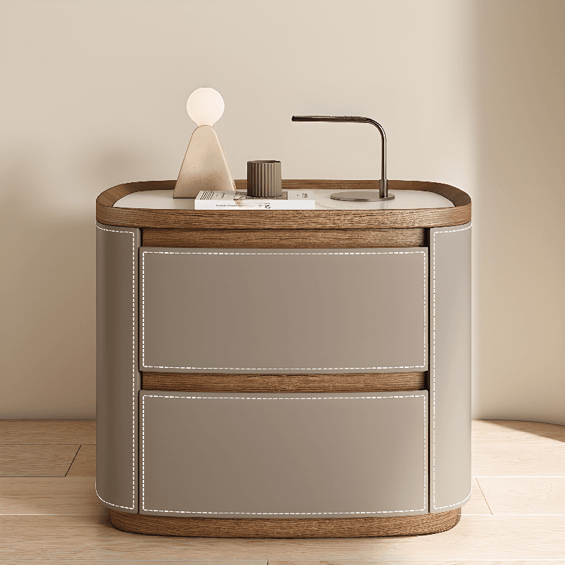 Modern Simple Style Nightstand With Drawer Storage Featuring 2 Drawers and Stone Countertop thumbnail 10