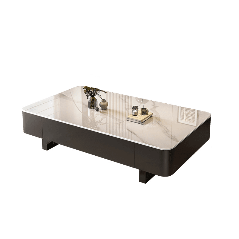 Rectangular Side Table with Twin Support Base, Rawhide Upholstery, and 2 Drawers thumbnail 3