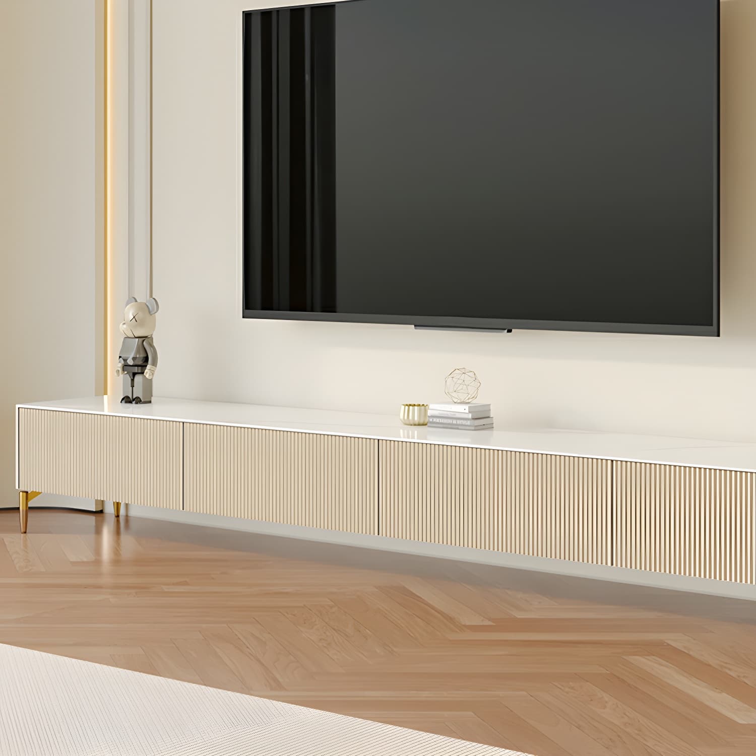 Modern Stone TV Stand with Drawers and Soft Close Glides featuring Cable Management thumbnail 4
