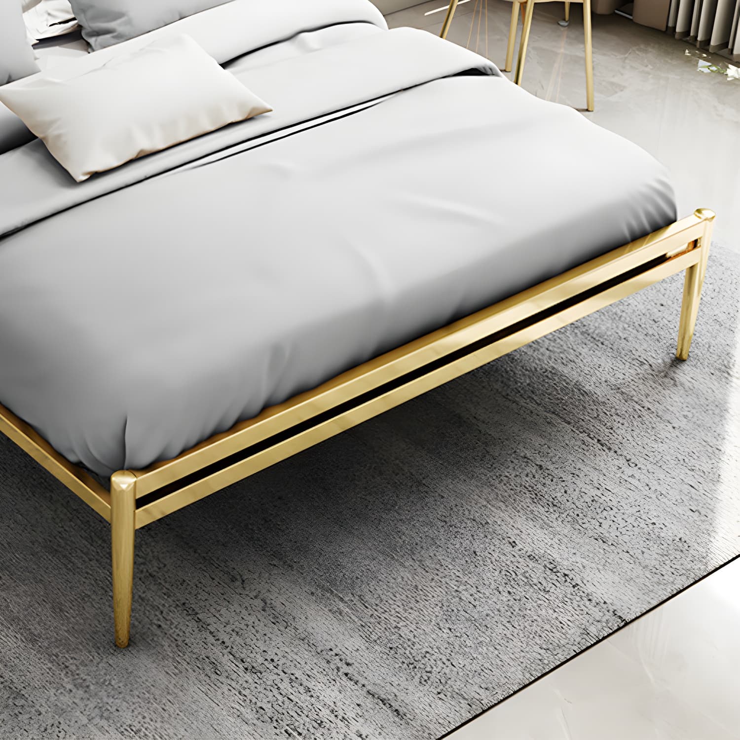 Metal Open-Frame Bed Contemporary Standard Bed with Custom Gold Legs thumbnail 11