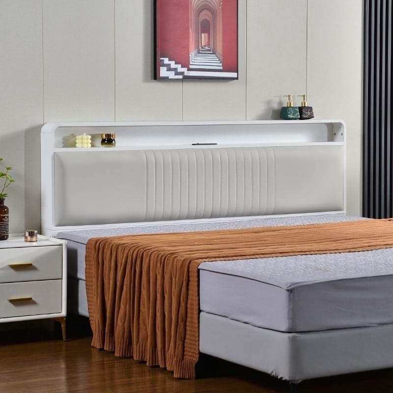 Simplistic Panel Headboard with Shelves, Rectangular Shape for Twin/Full/Twin XL Bed, Featuring Sponge Upholstery, Illumination Light, and Standard Height thumbnail 8
