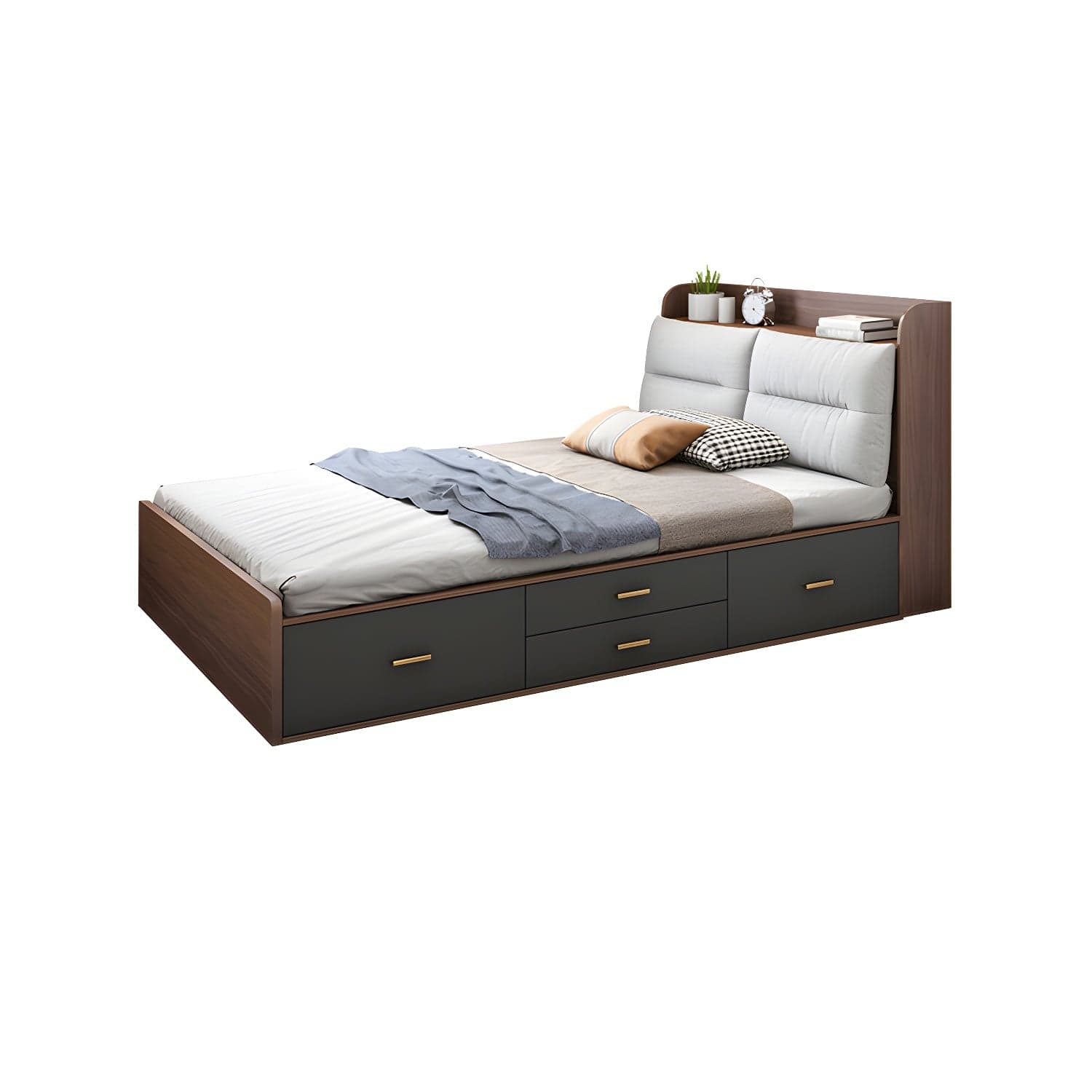 Scandinavian Low Profile Bed with Headboard Upholstered Bed with Drawers thumbnail 3