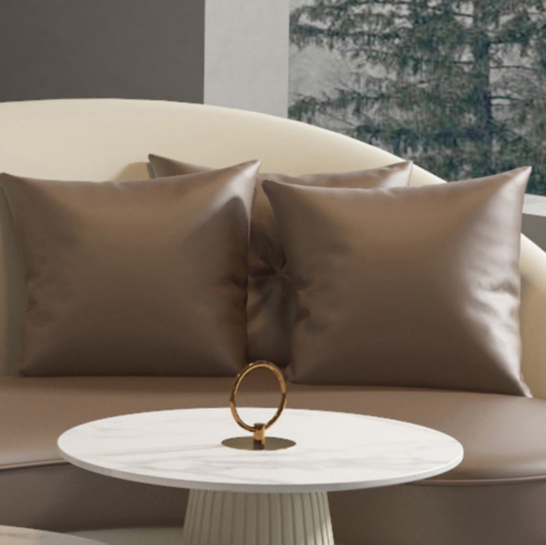 Faux Leather Curved Sofa Contemporary Sloped Arm Sofa for Living Room thumbnail 26