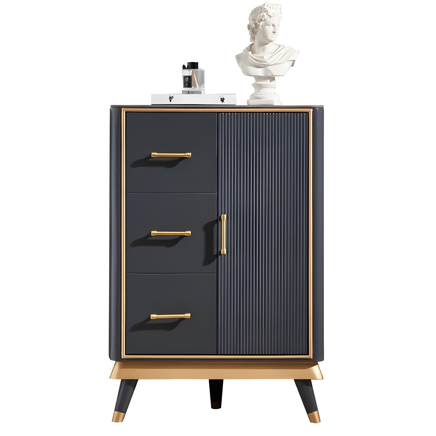 Glam Corner Accent Cabinet with Black Stone Countertop and Wood Base for Small Spaces thumbnail 7