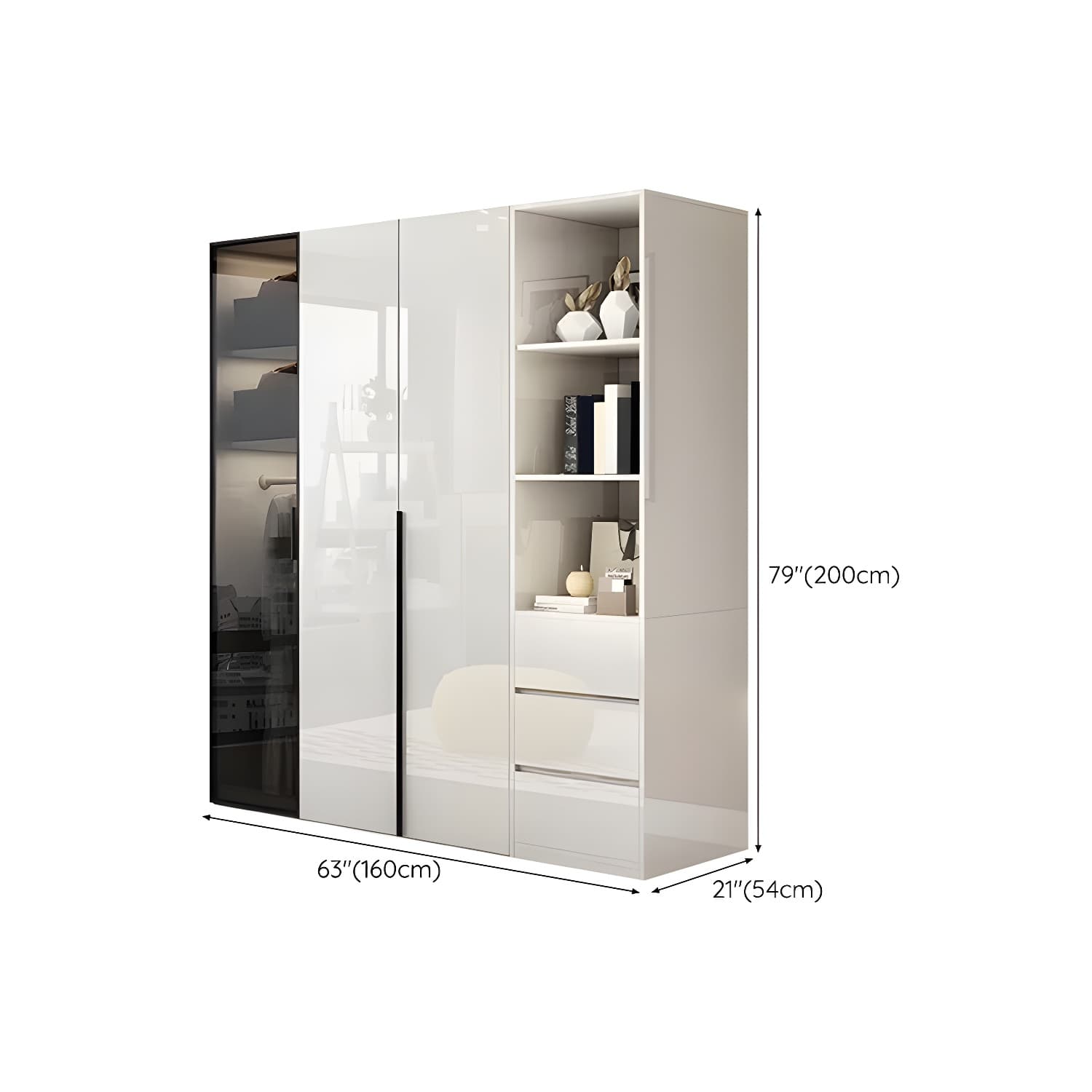 Sleek White Wood Wardrobe Armoire with Soft Close Drawers and Shelves thumbnail 28