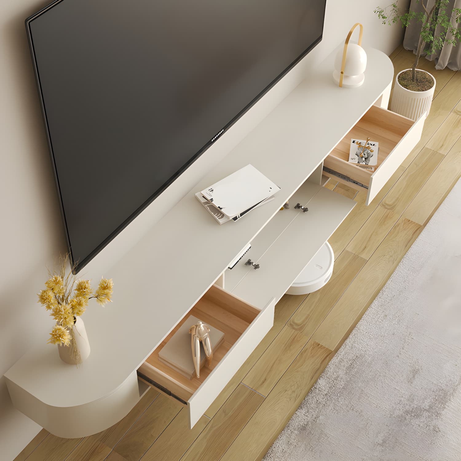 Enclosed Storage Media Console TV Stand Modern TV Stand Console with Drawers thumbnail 10