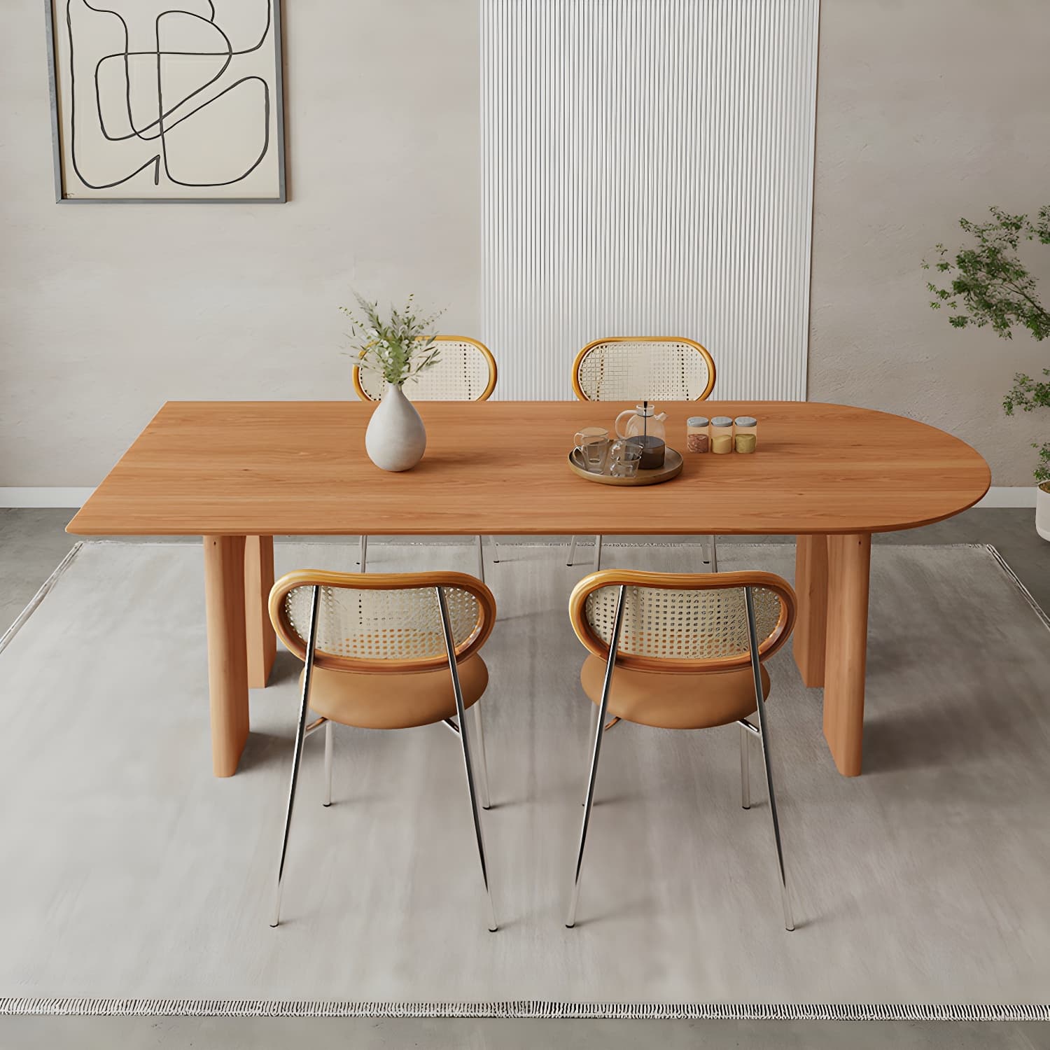 Scandinavian Wooden Oval Dining Table in Natural and Brown for Dining Room thumbnail 5
