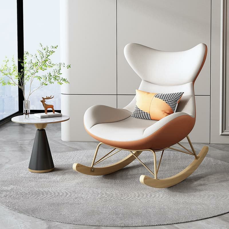 Modern Non-Scratch Armless Indoor Solid Wood Faux Leather Rocking Chair thumbnail 3