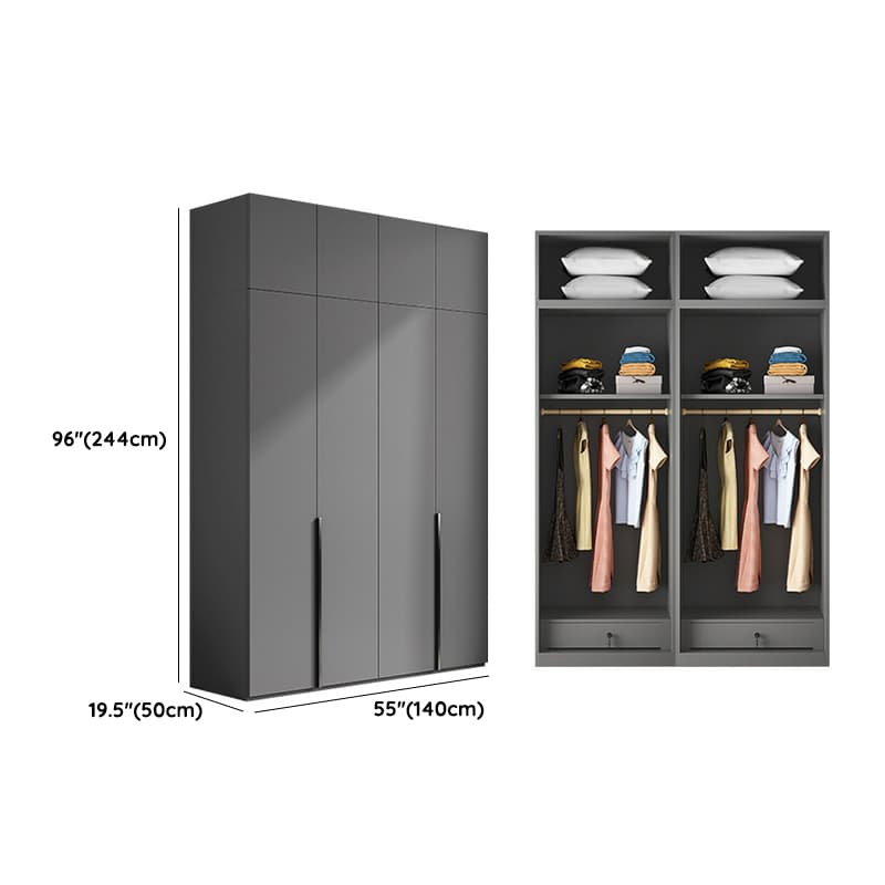 Contemporary Grey Wood Storage Wardrobe with Clothing Rod and Black Handles thumbnail 17