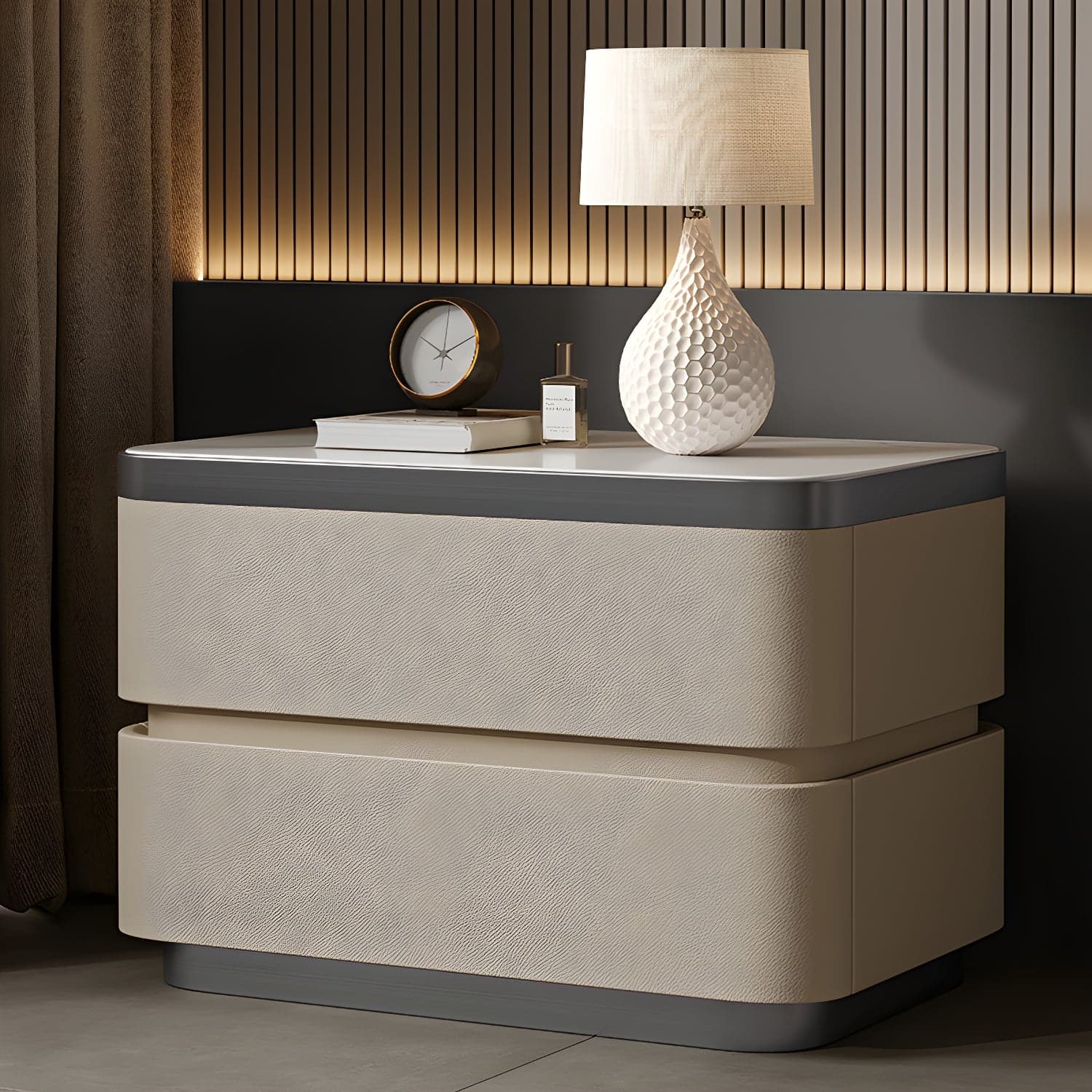 Scandinavian Bedside Cabinet Made of Solid Wood with Two Drawers for Bedroom thumbnail 6