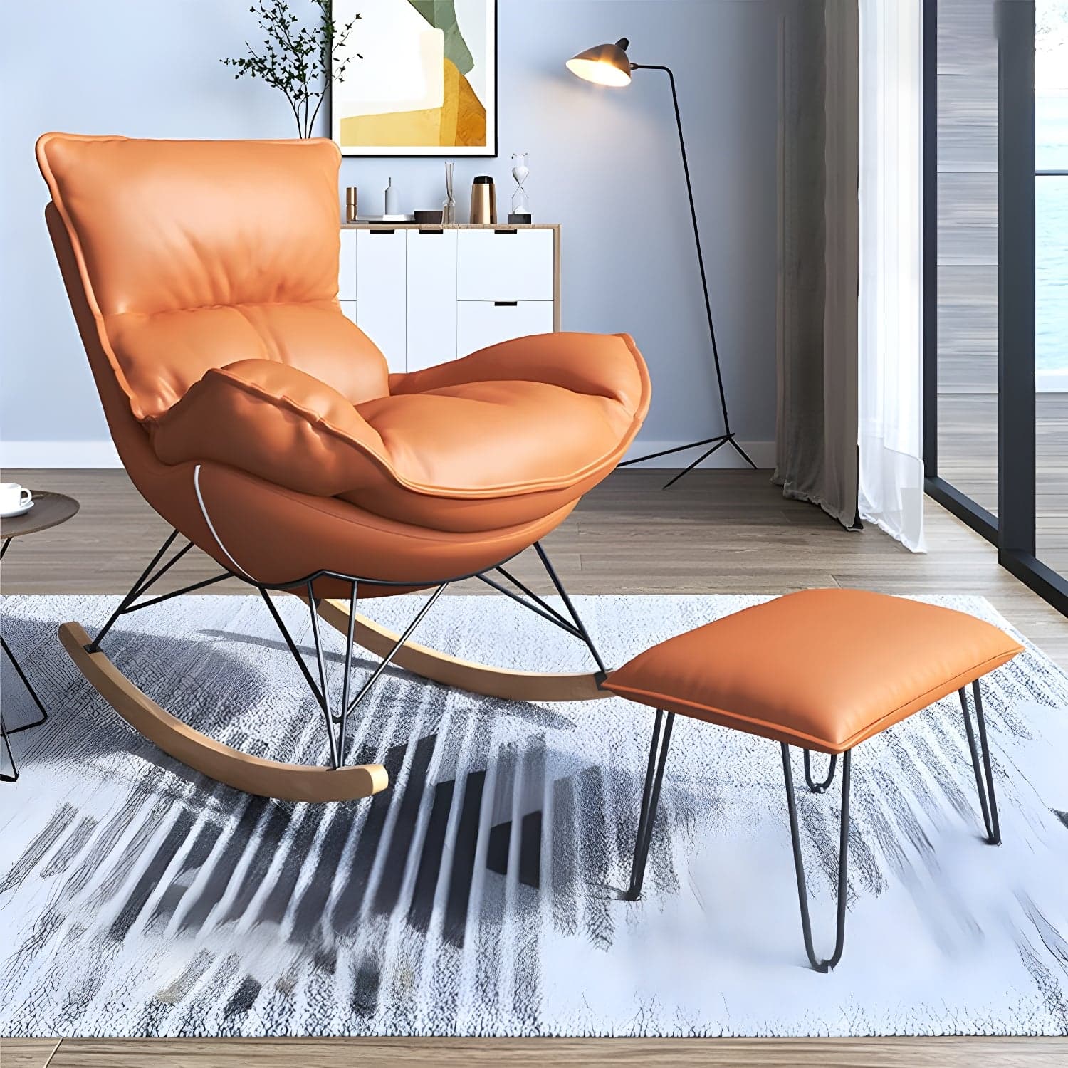Contemporary Rocking Accent Chair Antique Finish Rocking Chair with Ottoman thumbnail 10