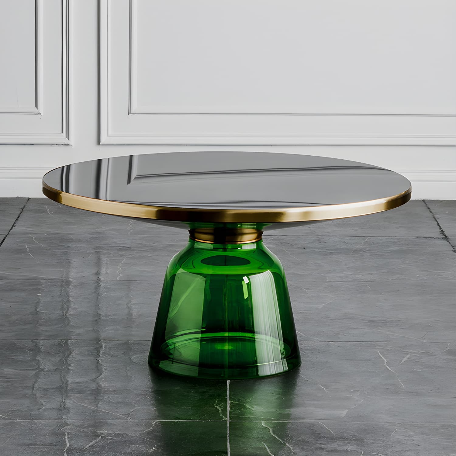 Pedestal Cone Coffee Table Modern Round Glass Top Cocktail Table thumbnail 6