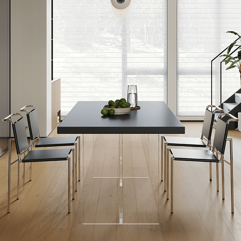 Minimalist Rectangular Dining Table Set with Two-sided Pedestal and Fixed Table, Featuring Back Chairs in Midnight Black thumbnail 3