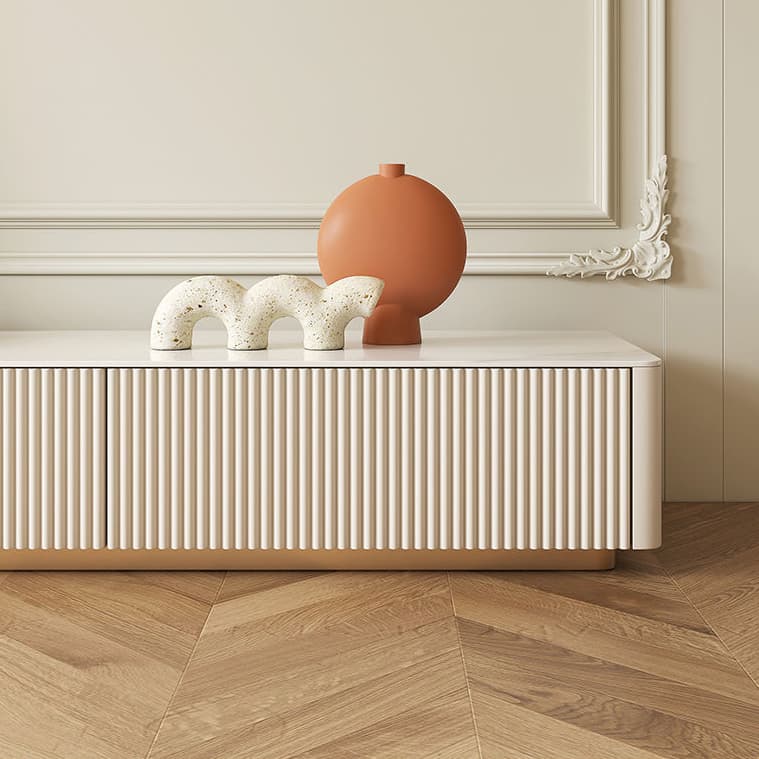 White Modern TV Stand with Low Height, Stone Material & Drawers for Full Assembly thumbnail 8
