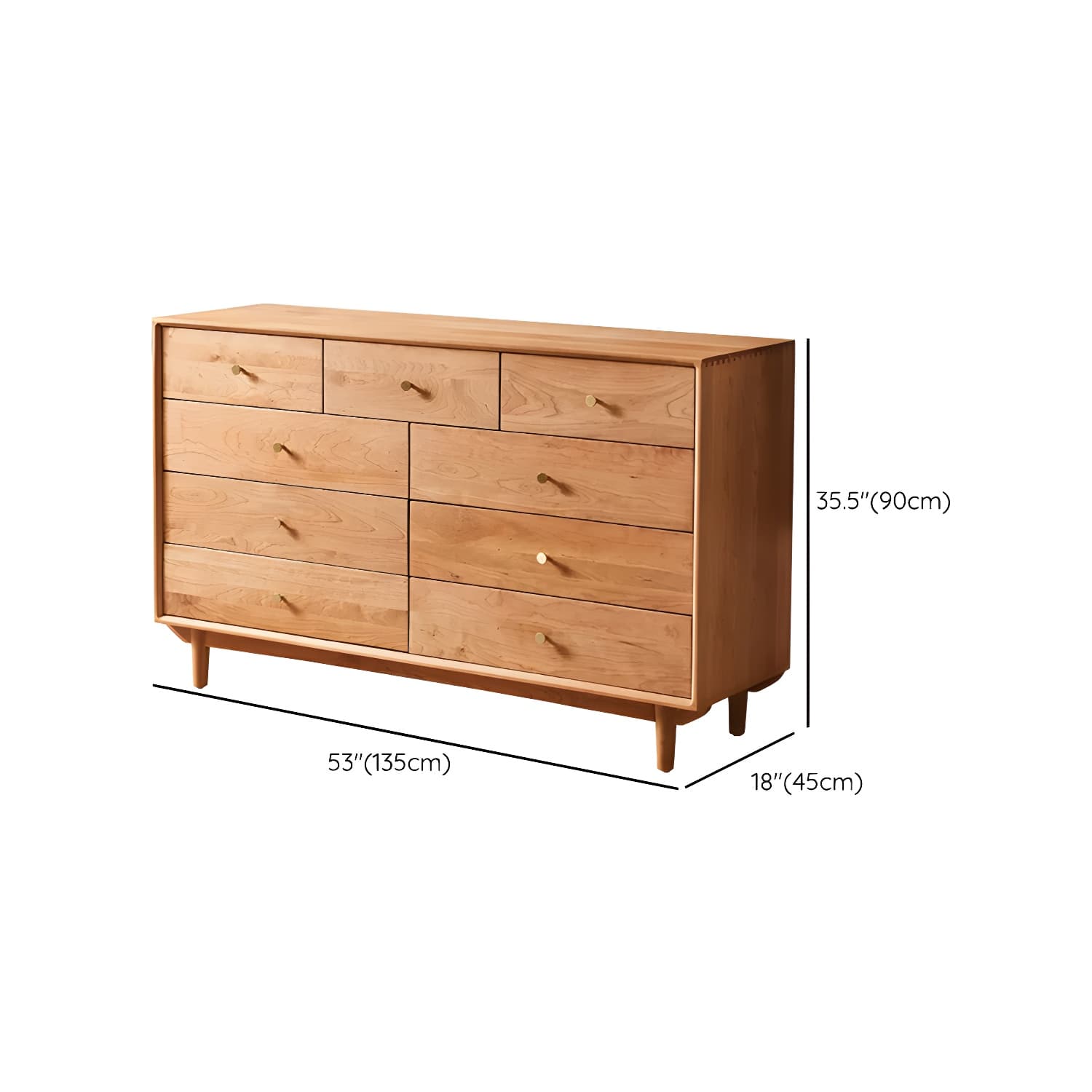 Modern Brown Wood Dresser with Drawers and Gold Metal Handles thumbnail 21