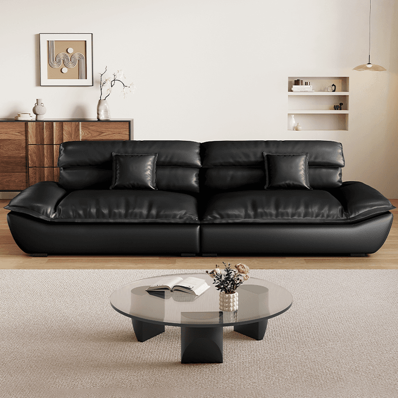 Contemporary Modern Solid Color Stain Resistant Standard/Single Sofa in Midnight Black, Seats 4/5/3 with 1 Pillow thumbnail 3