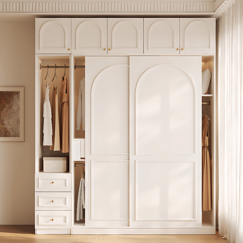 Casual White Wooden Wardrobe with 5 Drawers/4 Drawers/2 Drawers, Interior Shelves & Hanging Rod thumbnail 1