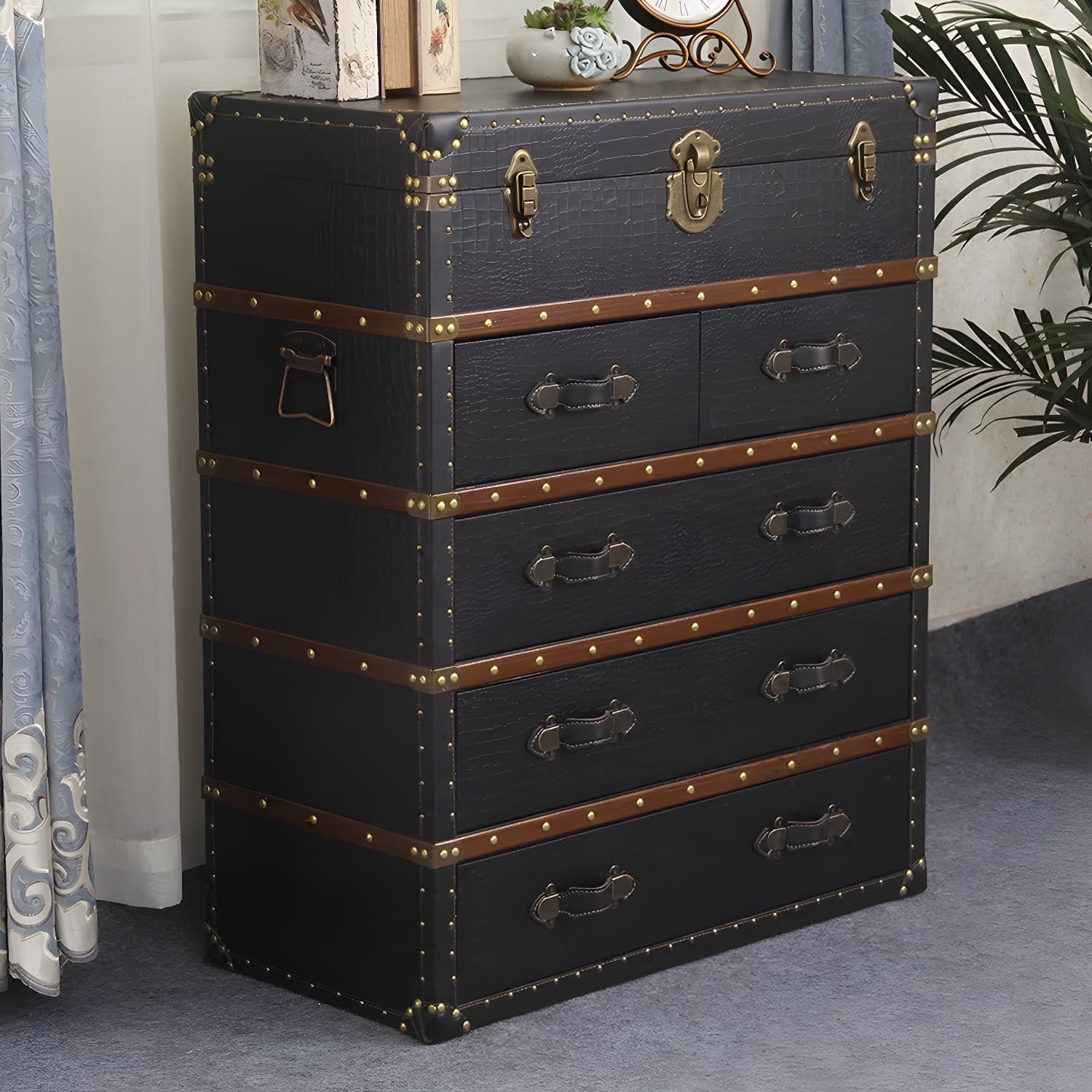 Rustic Leather Chest Vertical Chest with Drawers for Bedroom - image 11