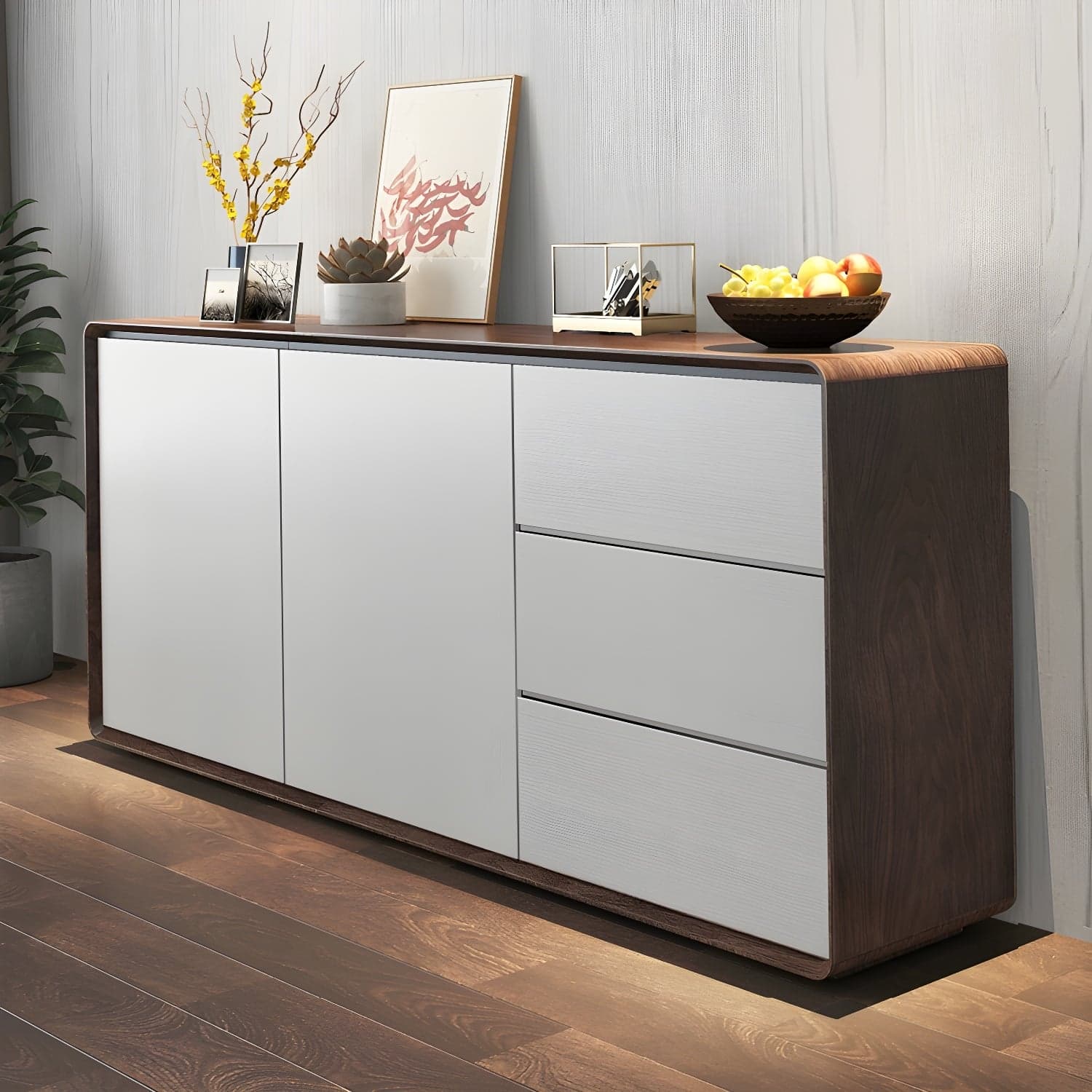 Modern Wood Buffet Sideboard Cabinet with 2 Doors and 3 Drawers thumbnail 7