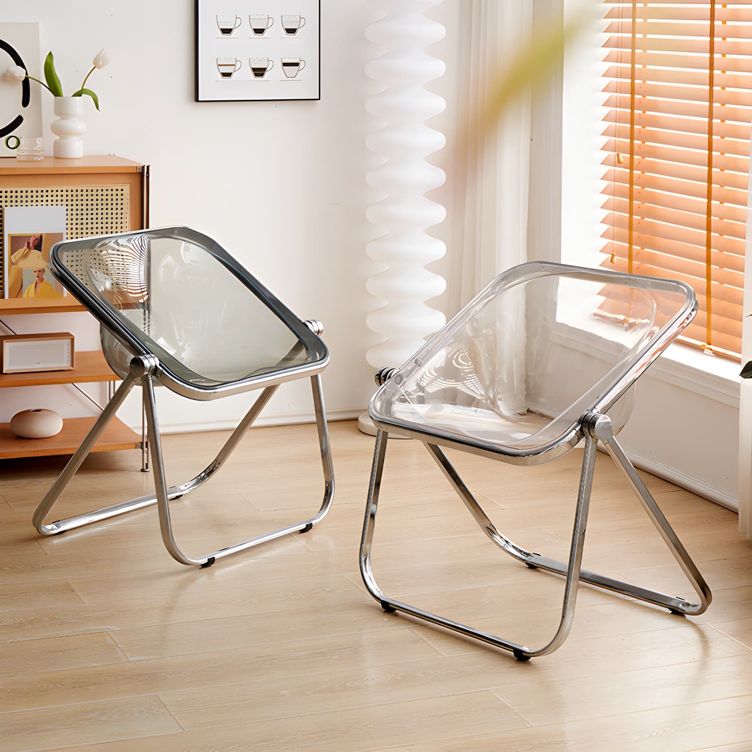 Modern Collapsible Side Chair with Low Back and Foldable Design in Plastic & Acrylic thumbnail 9