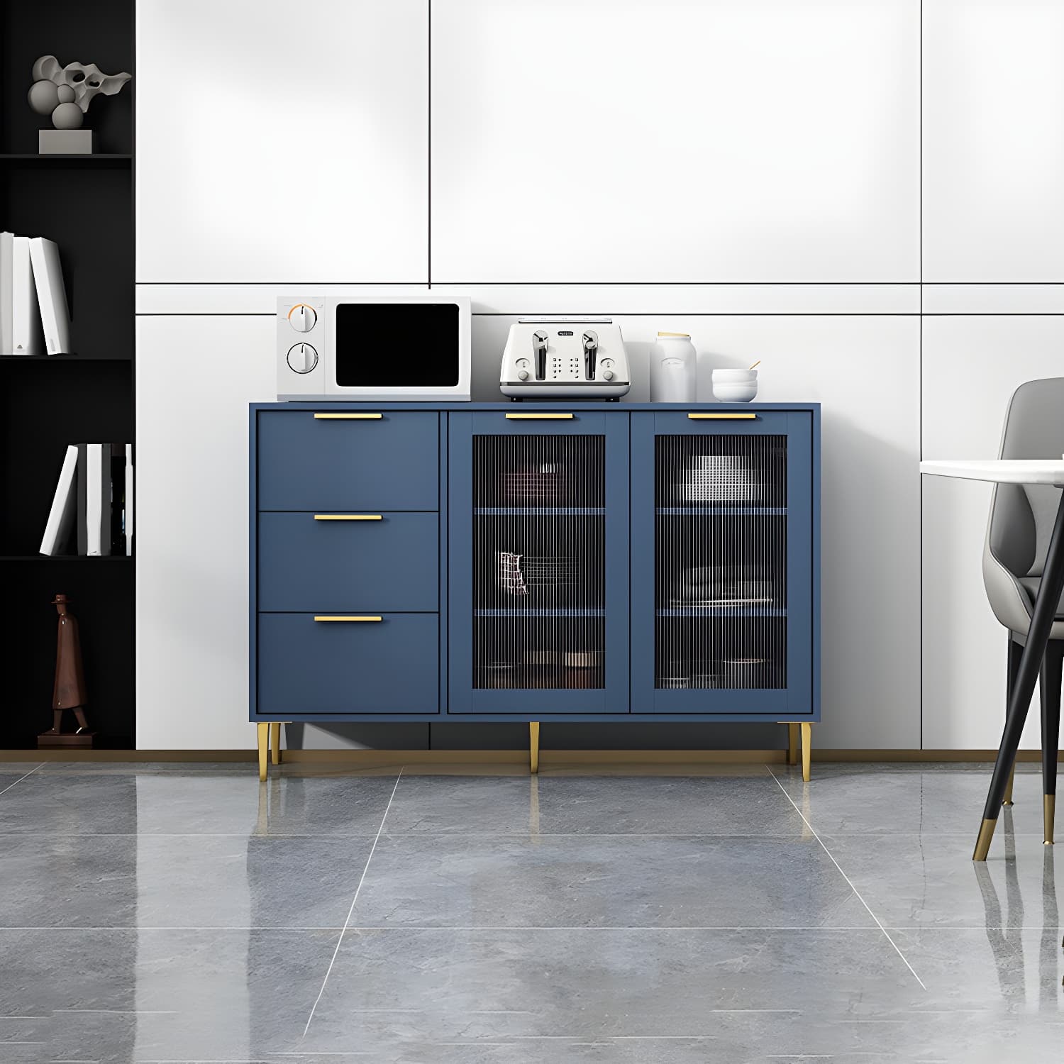 Glam Engineered Wood Sideboard Glass Doors Sideboard with Gold Legs thumbnail 5