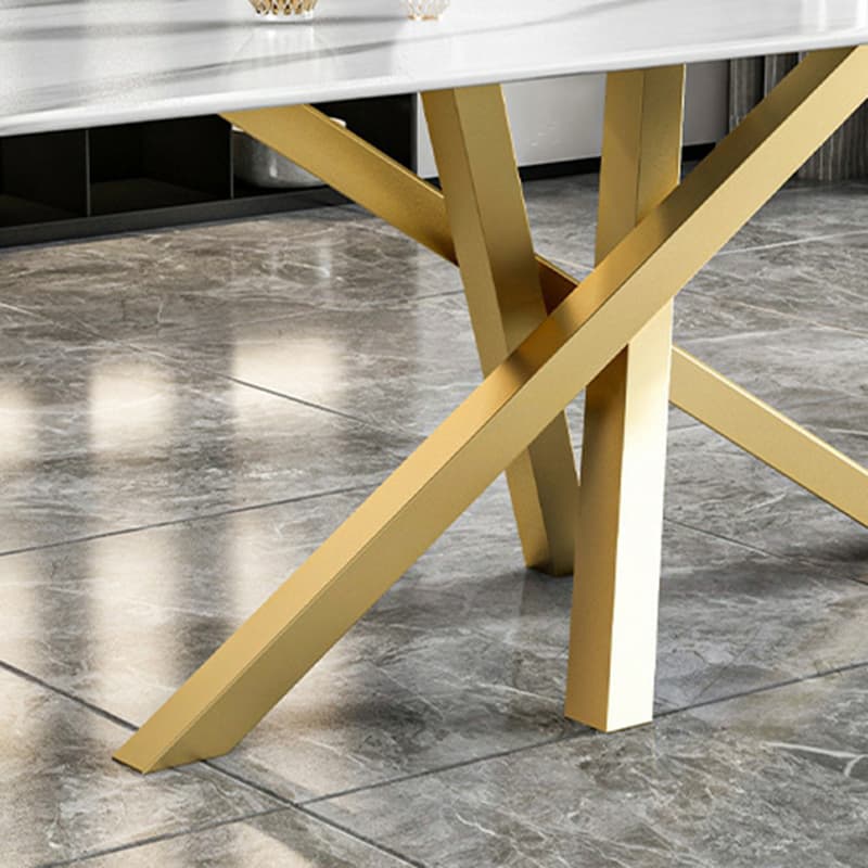 Art Deco Standard Table Height Rectangle Fixed Marble Top/Wood Dining Table with Golden Base for 8/4 People/6 People thumbnail 6
