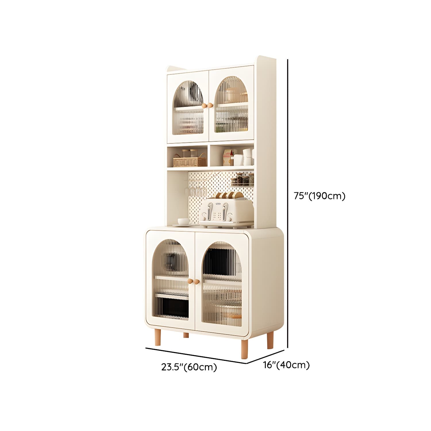 Scandinavian Wood Sideboard Cabinet with Adjustable Shelves and Glass Doors - 40cm Width thumbnail 13