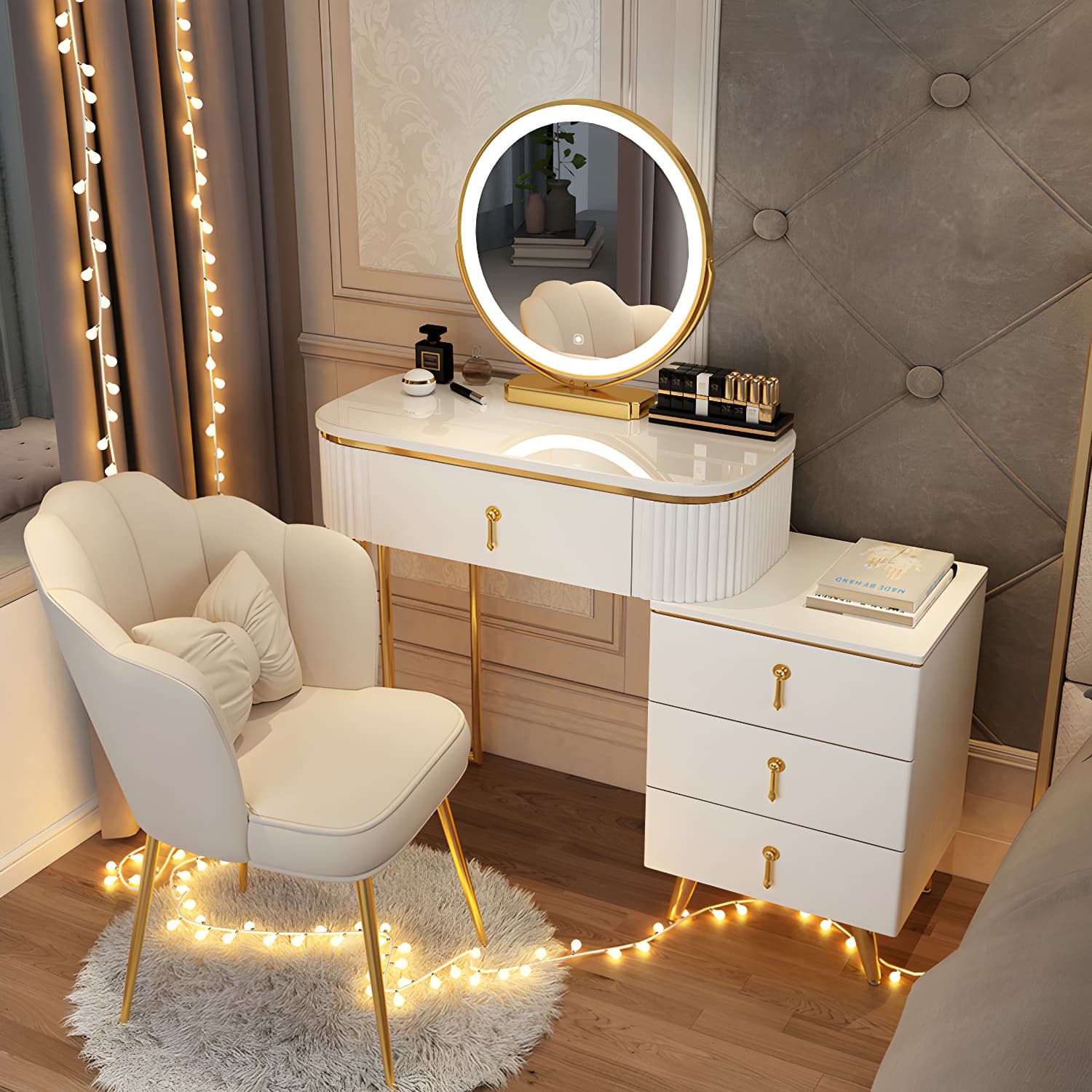 Glam Bedroom Vanity Dressing Table Wood Vanity Dressing Table Set thumbnail 5