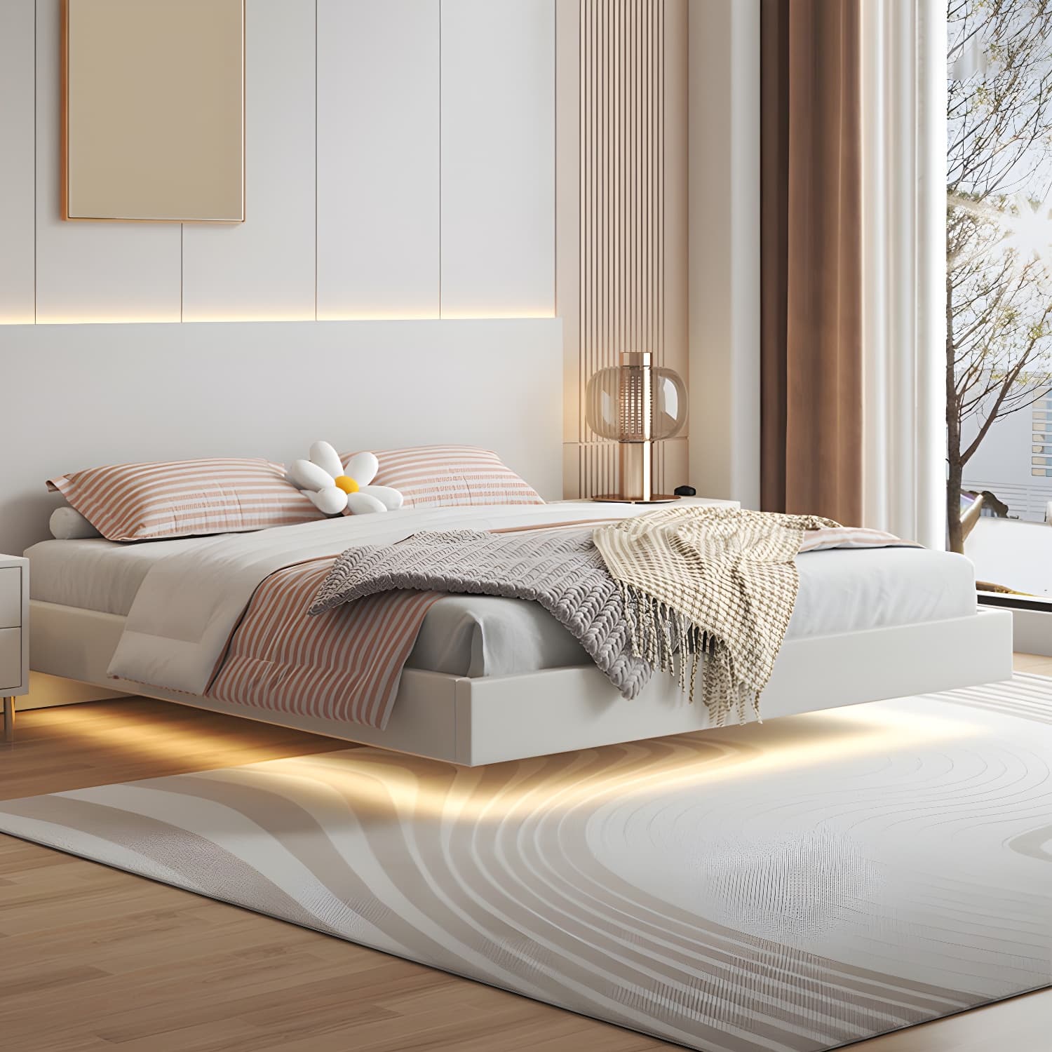 Contemporary Style White Standard Bed Pine Wood Platform Bed Frame thumbnail 2