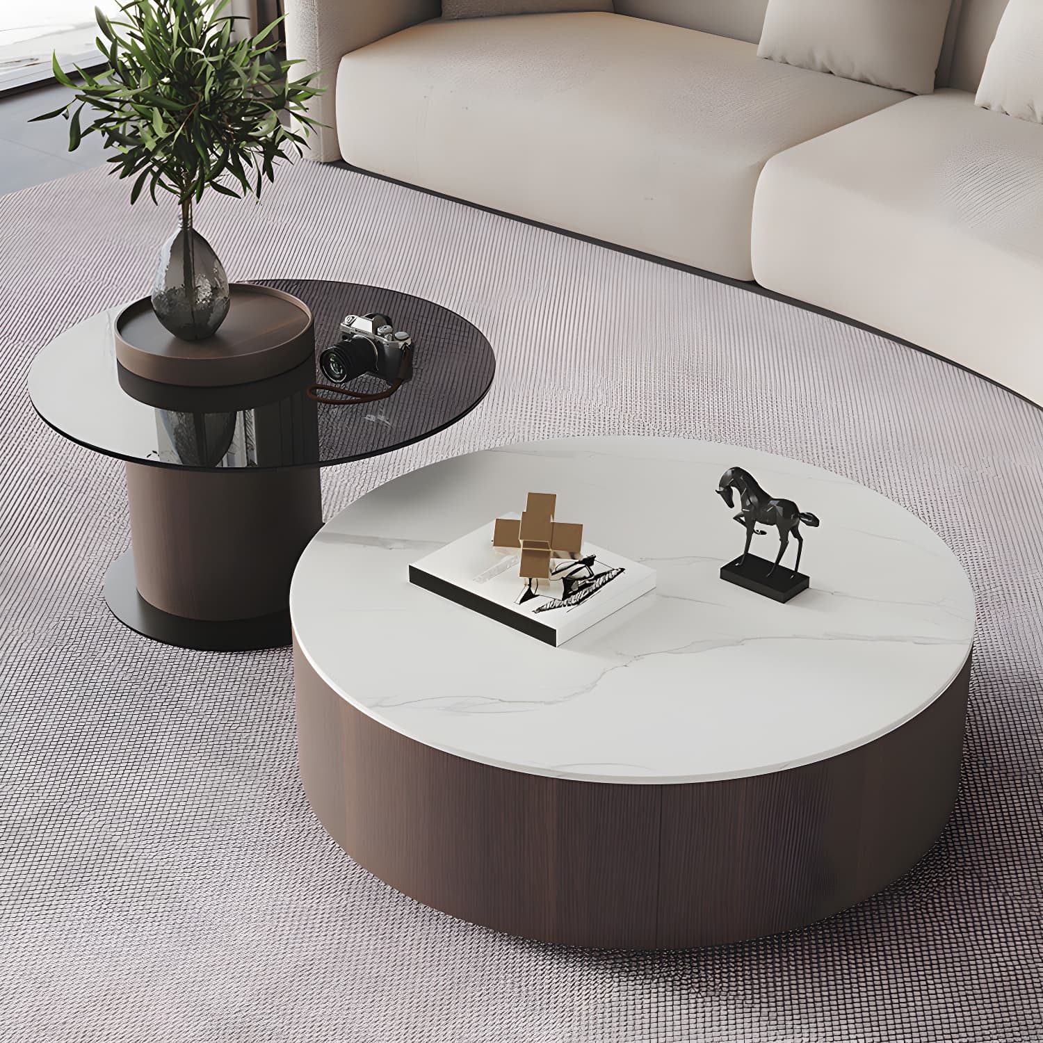 11"H Contemporary Coffee Table Round Coffee Cocktail Table with Drawer thumbnail 10