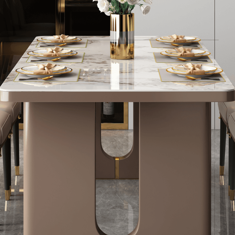 Rectangular Slate Dining Table Set with Two-sided Pedestal, Padded Chair, Back, and Multicolor Top thumbnail 7