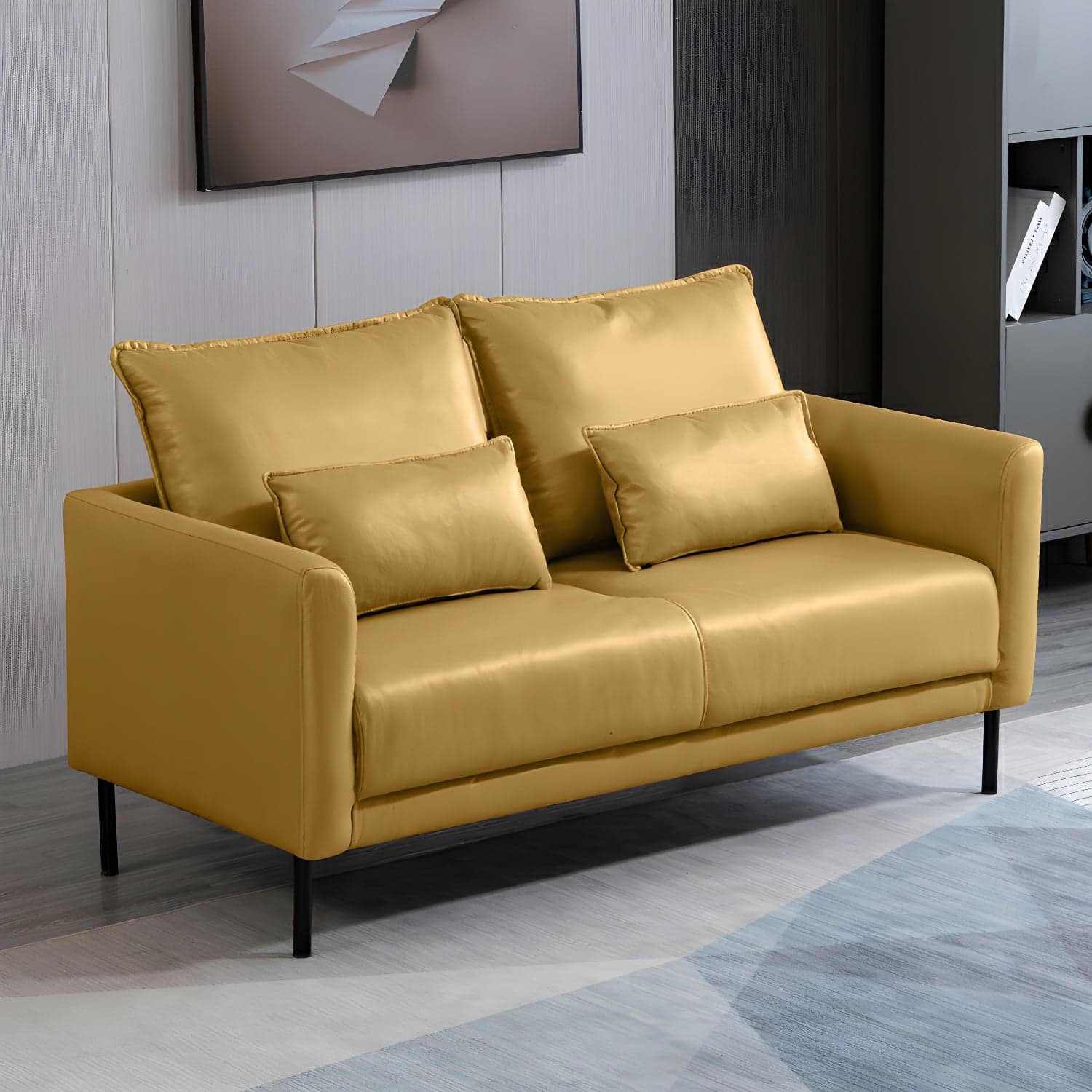 Scandinavian Faux Leather Seats 2 Loveseat with Tuxedo Arm and Stain Resistant Feature thumbnail 16