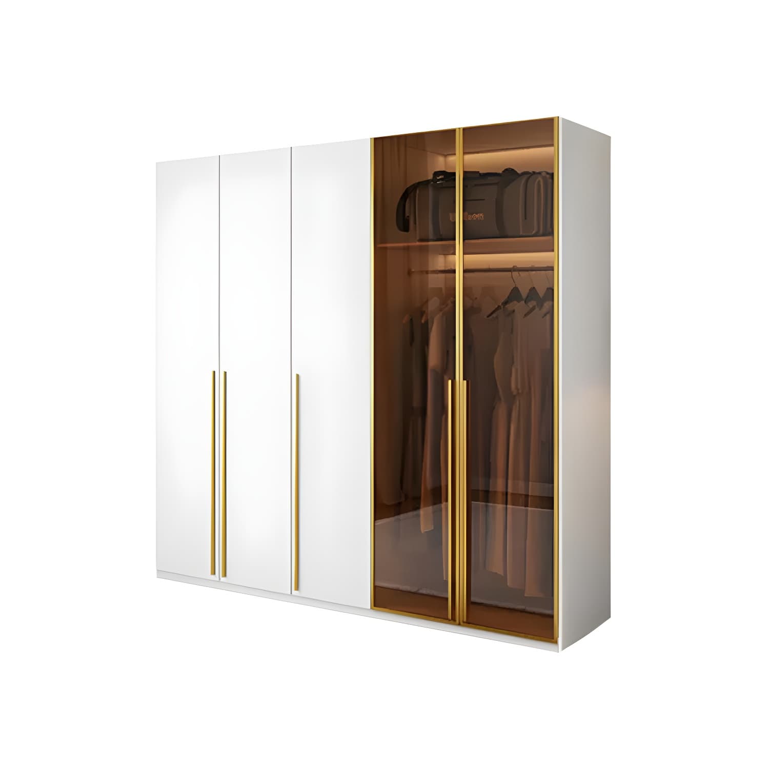 Modern White Wood Frame Wardrobe Armoire Freestanding Wardrobe with Soft Close Drawers thumbnail 5