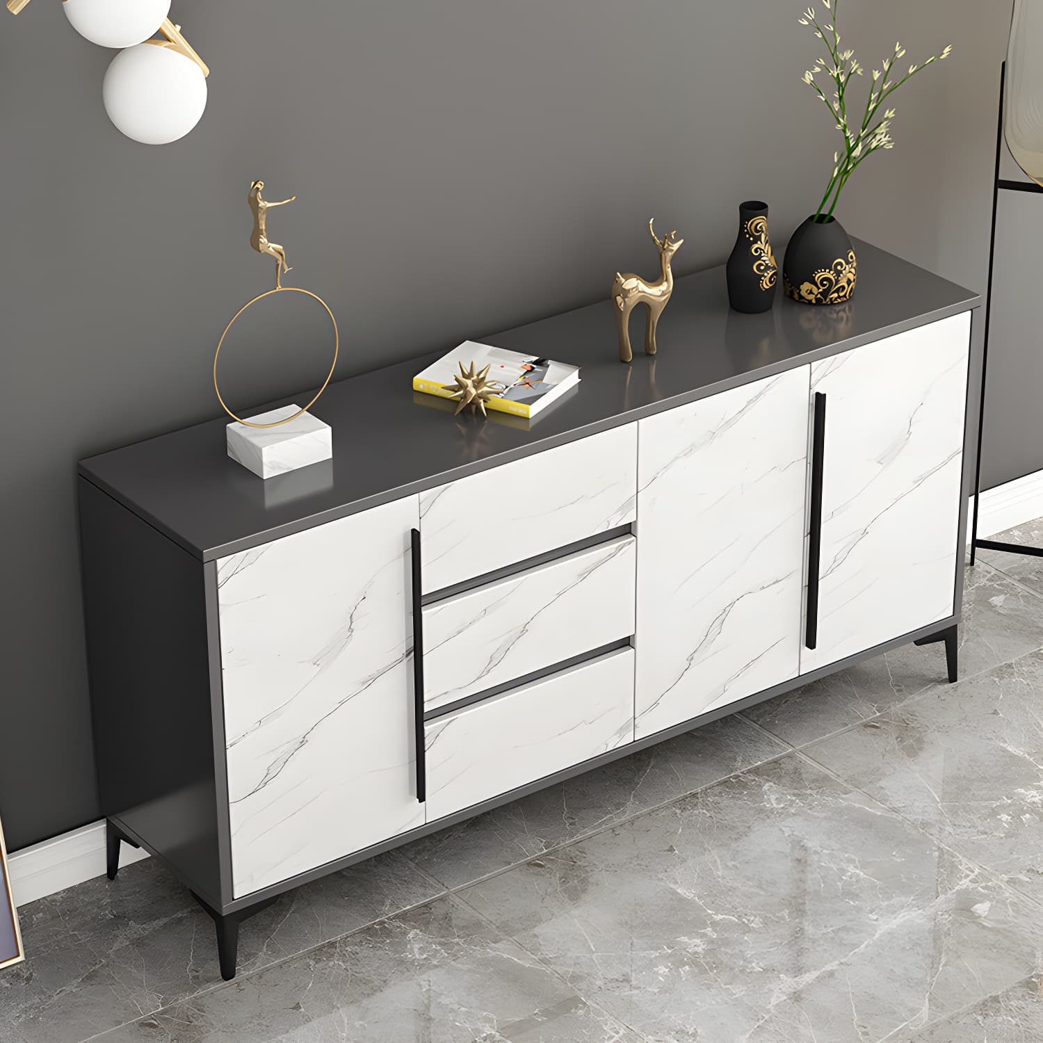 Engineered Wood Buffet Server with Drawers Modern Sideboard Table thumbnail 14