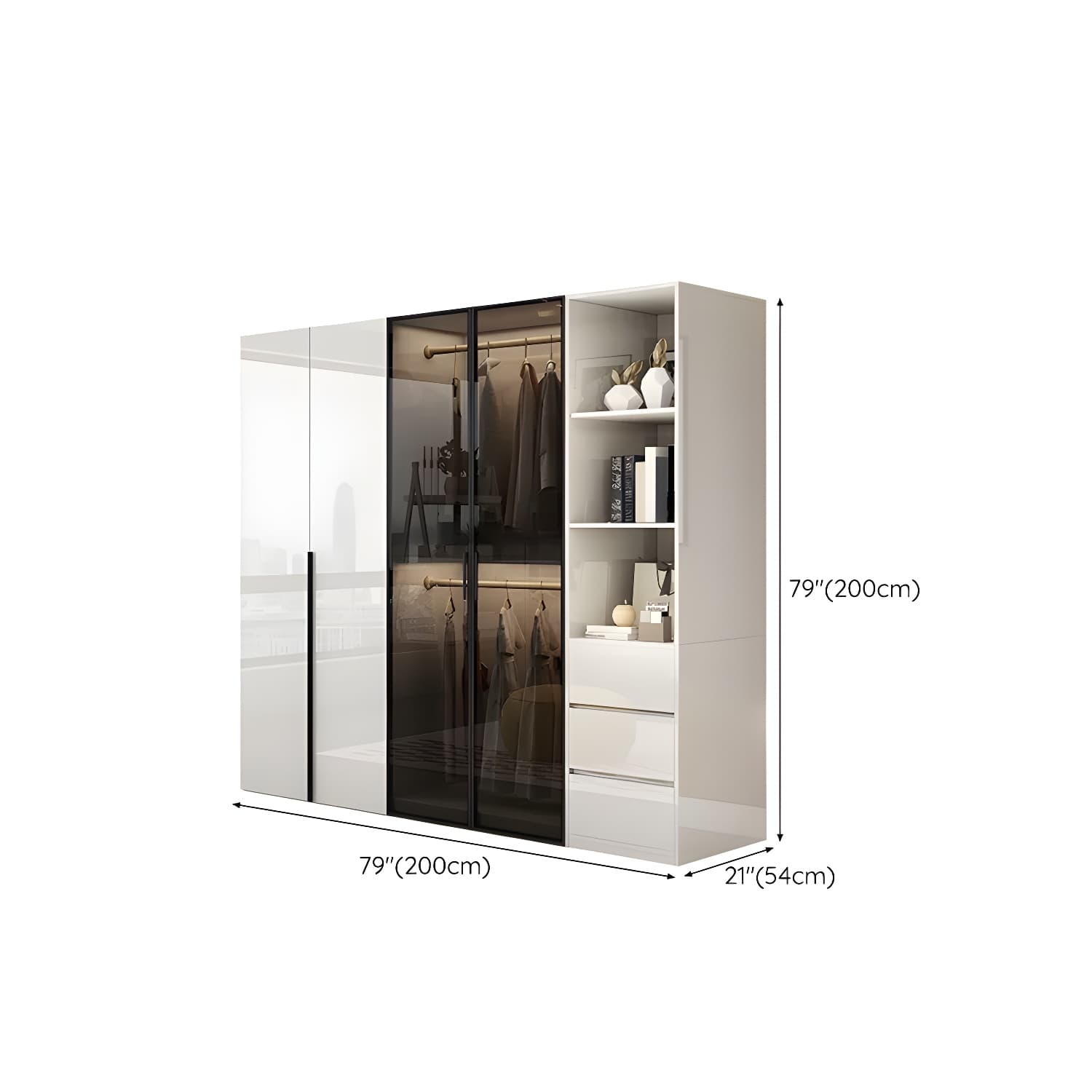 Sleek White Wood Wardrobe Armoire with Soft Close Drawers and Shelves thumbnail 30