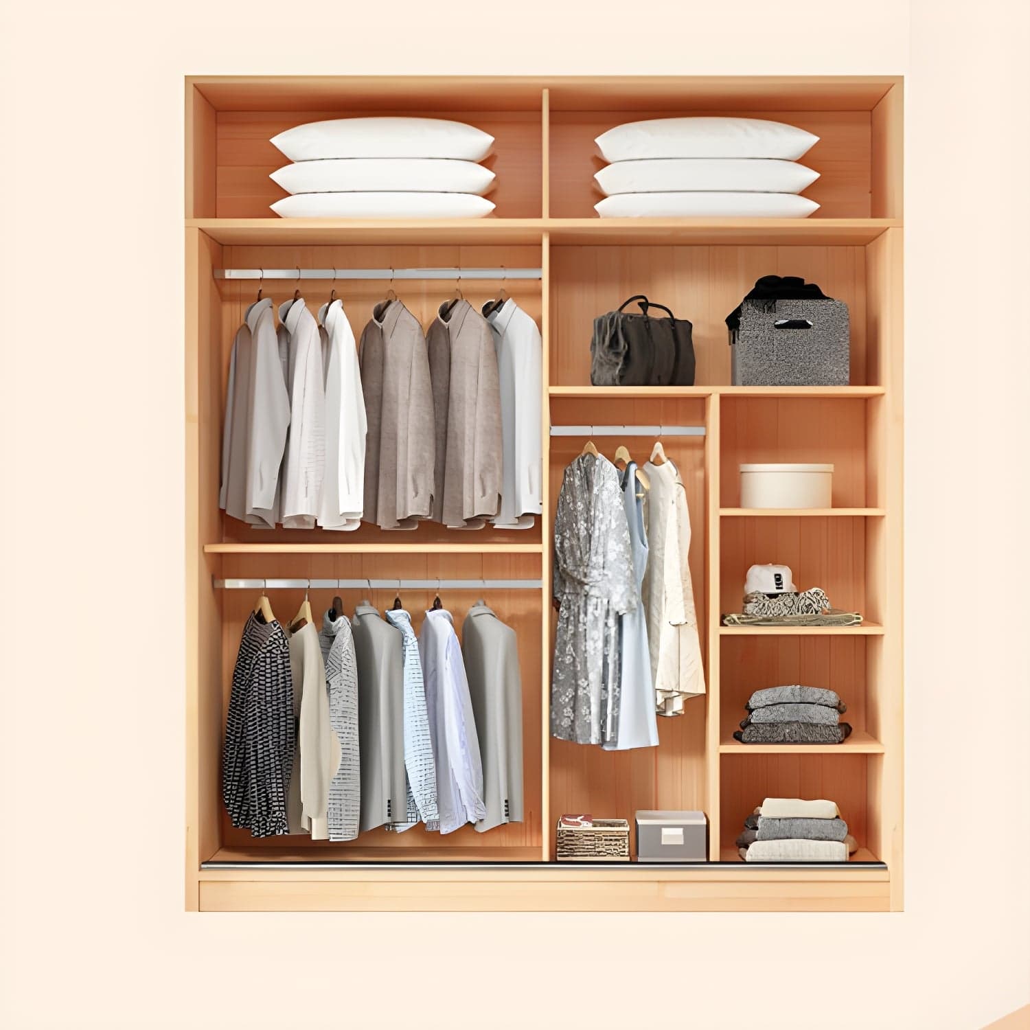 Natural Pine Solid Wood Wardrobe Freestanding Wardrobe with Sliding Doors - image 10