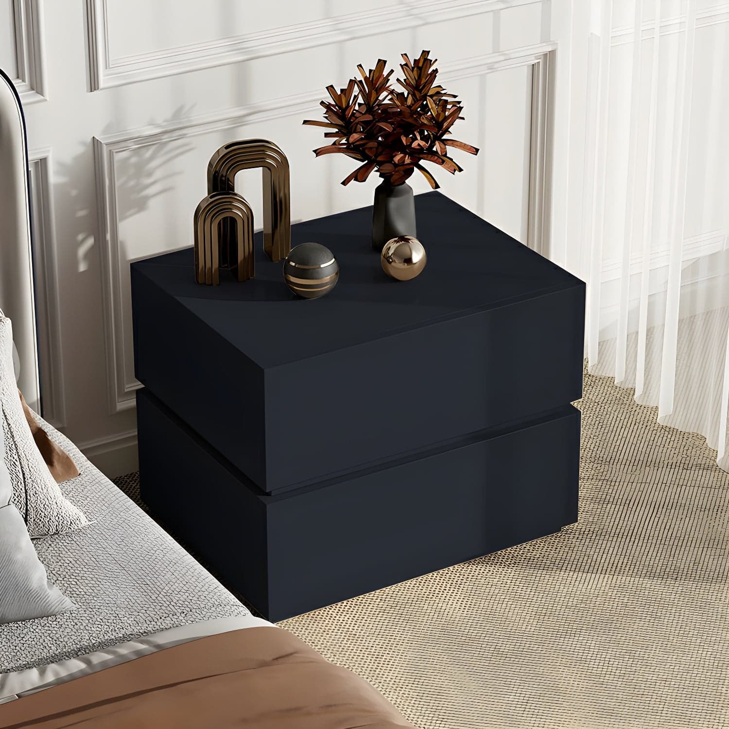 Contemporary Drawer Storage Wooden Accent Table Nightstand 15.7" Wide thumbnail 3
