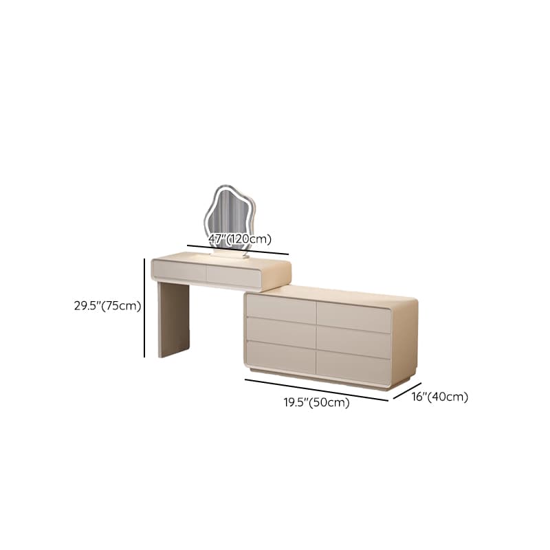 Simplistic Large Vanity Set with Lumber Table Top, White Seat, 8 Drawers, and Mirror Lights thumbnail 14