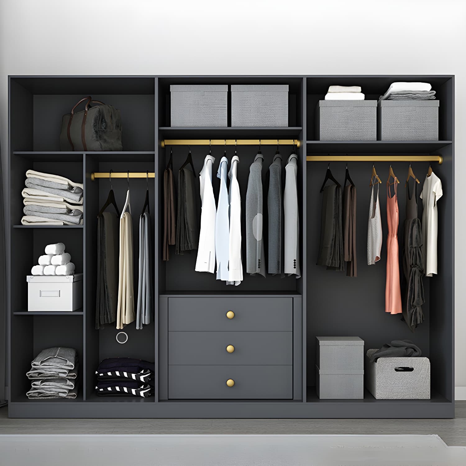 Modern Wardrobe Closet Grey Engineered Wood Wardrobe Cabinet thumbnail 8